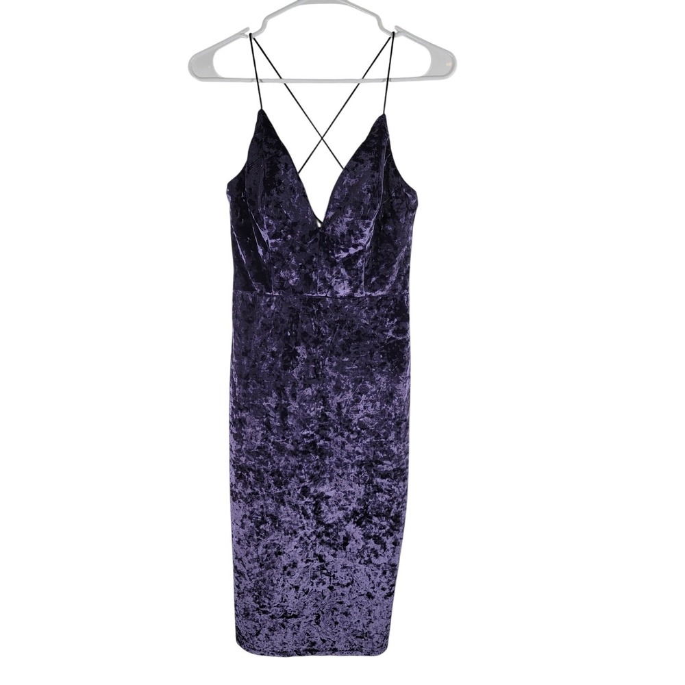 Windsor Velvet Dress Womens Small Purple Crushed Bodycon Strappy Open Back Midi